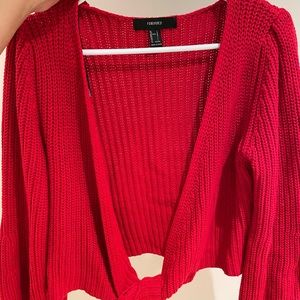Red Forever 21 knit front tie wrap sweater